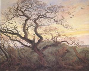 Caspar David Friedrich Tree with Crows Tumulus(or Huhnengrab) beside the Baltic Sea with Rugen Island in the Distance (mk05) oil painting picture